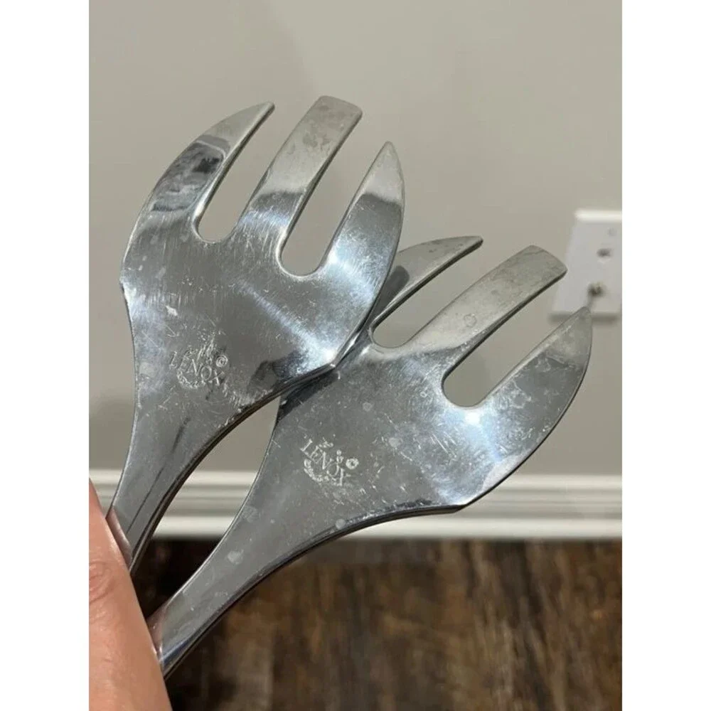 Vintage Lenox Fruit Weave Metal Serving Forks 2 Pc Set 3-Tine Fruit Handle